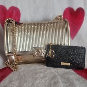 VICTORIA'S SECRET Gold pleated handbag and Jimmy Choo Parfumes Card Case